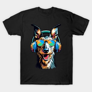 Smiling Scottish Deerhound DJ Revels in Japanese Art T-Shirt